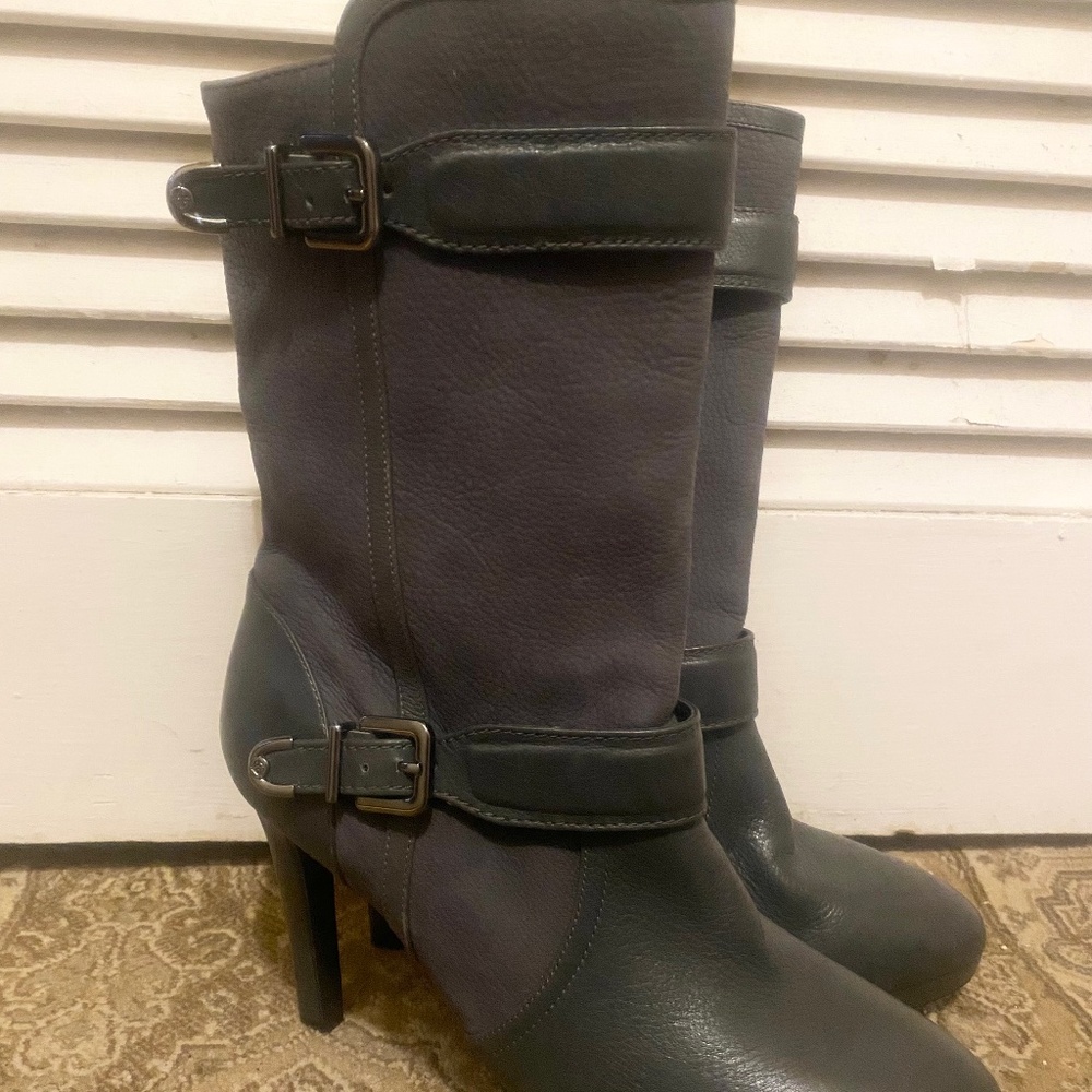ANTONIO MELANI Grey Charcoal Leather Booths-Mid Calf-Like New-Size 10